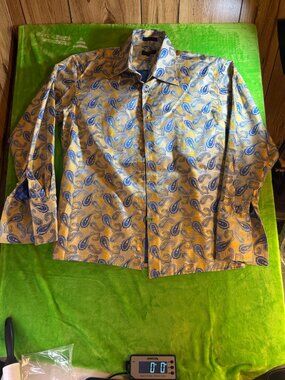 Leonardi Italy Paisley Brocade LS Dress Shirt Mens Sz XL Gold Blue